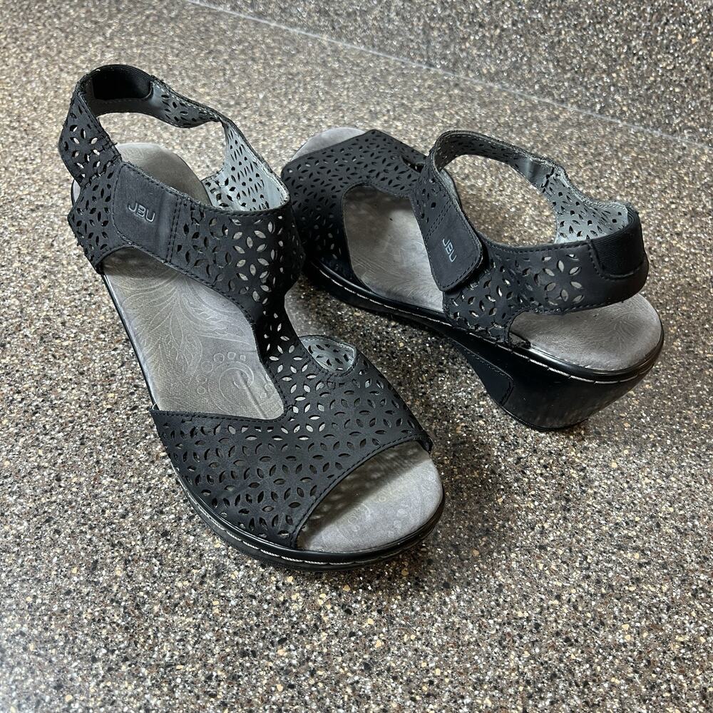 JBU by Jambu Womens Sz 9.5M Black Vegan T-Strap Sling Back Sandal Heels Open Toe